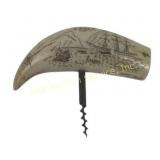 Reproduction Scrimshaw Handle Corkscrew with Nauti