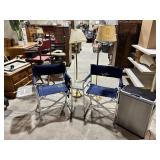 folding chairs, floorlamps, trashcan