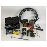 Drill bits, tape measures, tools, hardware