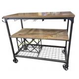 Rolling Kitchen Utility Cart With Wine Rack On