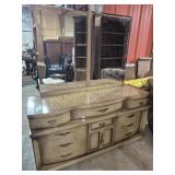 Wood Dresser With 9 Drawers & Two Panel Mirror