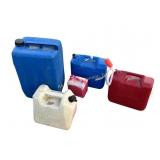 gasoline, kerosene, water cans