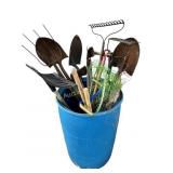 Plastic barrel, garden tools