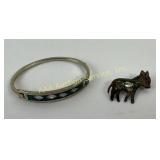 Silver Bracelet w/ Abalone Inlay, Sterling Donkey