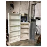 2 white shelves, metal stand