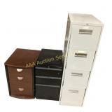 3 File cabinets, metal, wood