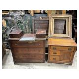 Wood dresser with marble insert, table, frame