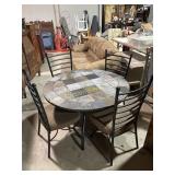 Stone tile top table, 4 chairs.