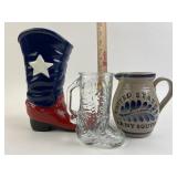 Texas Boots & Army Pottery Stoneware Pitcher