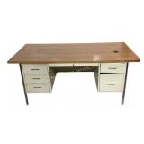6 foot long metal desk, wood top.