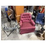 Wheelchair, walker, canes, Red swivel armchair