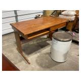 Wood desk with tray, drawer, barrel