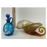 Blue Glass Decanter, Swirled Glass Cornucopia