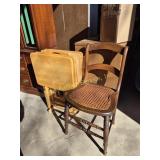 Wood Chair With Cane Seat & Wood TV Table Set