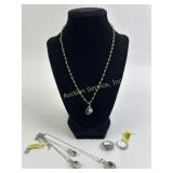 .925 Sterling Silver Green stone necklaces 11.46g