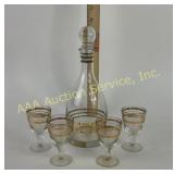MCM Glass Decanter, Gold Trim Glasses