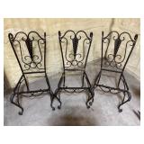 3 metal chairs, ornate design, no seats