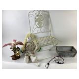Metal Chair, Porcelain Bird Figurine, Doll, Plante