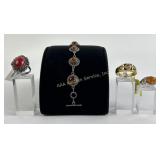 .925 Sterling Silver Amber color stone bracelet,