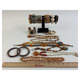 Costume Jewelry: Copper bracelet, Faceted brown