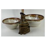 Glazed Ceramic Bowls, Striped Cat Figurine
