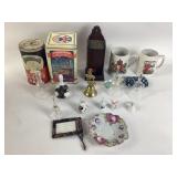 Figurine Bells, Tins, Mugs, Dish, Card Holder