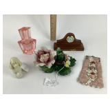 Capodimonte Flower Vase, Clock, Pink Perfume Bottl