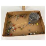 Glass Marbles,Some Uranium; Decorative Metal Tin