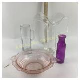 Depression Glass Bowl, Ruffled Crystal Vase, Libby