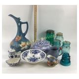 Roseville Pottery broke, Mason Jars, Blue China