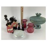 Royal Haeger Pottery, Cranberry Glass, Redware Cat