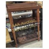 Wood & Metal Wine Rack With Metal Hangers For