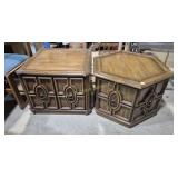 Wood End Tables With Ornate Carving On Doors (2)