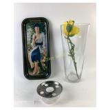Coca-Cola Tray, Glass Vase With Flower