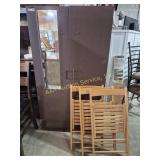 Metal Storage Cabinet & 3 Wood Folding Chairs