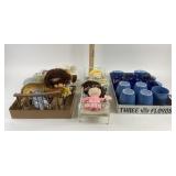 Corelle Mugs, Blue Glassware, Cloth Dolls