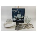 Silverplate Flatware, Glassware, Drink Dispenser S