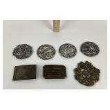 Metal Belt Buckles, Floral Motif Plaque, Pewter Li