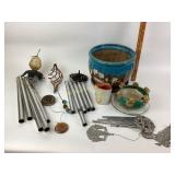 Glazed Planter, Frog Lily Bowl, Wind Chimes