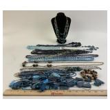 Costume Jewelry: Blue Button Necklace, Beaded