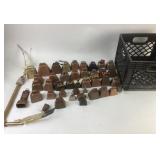 Metal Cowbells with Feathers and Crate