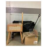 Black Rolling Cart, Warpig Brewing Glasses, Wood S