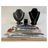 Costume Jewelry: Silver tone chain necklaces,