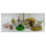 Pitchers: Bassett, Lefton China. Glassware: Fenton