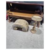Wood Coffee Table, Metal Floor Ashtray &