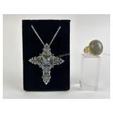 .925 Sterling Silver labradorite cross necklace,