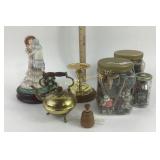 Michael Adams Music Box, Brass Items, Jars with Mi