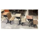 3 small cast iron and wood folding school desks