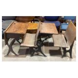 2 cast iron and wood folding school desks, seat