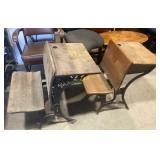 2 cast iron and wood folding school desks